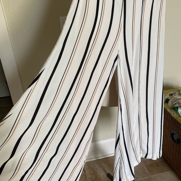 Striped wide leg pant black, white, tan Sz 2 - Picture 2 of 5
